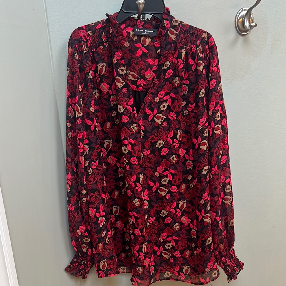 Lane Bryant Red Ruffled Cuffed Sleeve Blouse